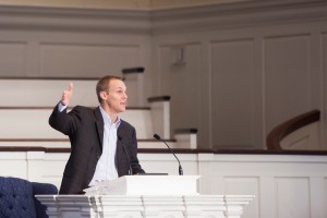 David Platt, pastor of The Church at Brook Hills in Birmingham, Ala., preaches in a March 20 chapel service at The Southern Baptist Theological Seminary.