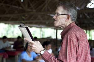 IMB missionary Tommy Larner teaches a class on the importance of the Great Commission at the School of Cross-Cultural Missions near Iquitos, Peru. "Cross-cultural missions" often implies taking the Gospel to other countries, but the school also teaches believers in the Amazon how to reach Peru's jungle villages.  IMB photo.