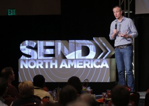Aaron Coe, the North American Mission Board’s (NAMB) vice president of mobilization and marketing, briefed pastors on the Send North America strategy at a March 31-April 1 gathering in Nashville. Coe shared detailed plans for NAMB’s 2015 Send North America Conference. Photo by John Swain.