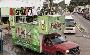 Oklahoma Baptist University's women's soccer team and coaches receive a welcome worthy of a World Cup team in Ceará-Mirim, Brazil, in late May. The local First Baptist Church paraded the team through town atop open-air buses. The church was promoting OBU's May 30 match against a local team but also partnering with the players to conduct evangelistic outreach during their week in Brazil. The OBU soccer players drew attention and opened doors for local churches to reach their communities, IMB missionary Rick Thompson said.  Photo by Lina White/IMB.