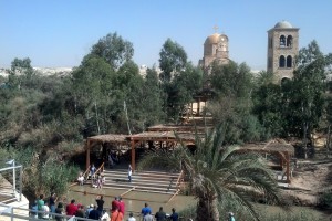 The Jordan River, the location of Jesus’ baptism, is marked today by sites like this one where tourists can be baptized.  Photo by D. August Boto.  