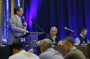 Kevin Ezell, president of the North American Mission Board (NAMB), used his address to NAMB trustees in Boston to issue a call for more Southern Baptist churches to come alongside church planters. The meeting took place Oct. 8. NAMB photo by John Swain.