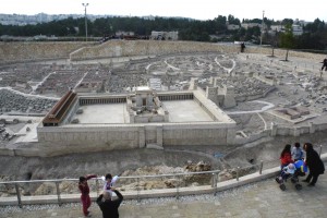Michael Avi-Yonah's model of first-century Jerusalem shows the Temple Mount and the Fortress Antonia (at right upper corner from the Temple) where some believe the trial of Jesus took place. The model today is located at the Israel Museum in Jerusalem. Photo by Roger S. Oldham