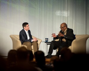 John M. Perkins (right) is interviewed by Russell Moore on "The Civil Rights Movement after 50 Years" during the Ethics & Religious Liberty Commission's "Gospel and Racial Reconciliation" summit. Photo by Alli Rader