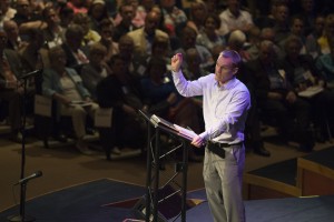 IMB President David Platt challenges the congregation to go to unreached people living in hard places because we have an “incomprehensibly glorious God.” (IMB photo by Paul W. Lee)