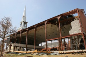 One of the most striking images from the hundreds of church facilities damaged by Hurricane Katrina was the gutted sanctuary of First Baptist Church in Gulfport, Miss. The church would choose to move from its home of 110 years, two blocks from the beach, and relocate inland three miles to rebuild. Providentially the church had increased its storm insurance in the year prior to the storm. File photo by Brian Korosec/NAMB
