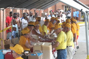 Hurricane Katrina evacuees were spread across the Gulf Coast. Here Southern Baptist Disaster Relief volunteers prepare a meal in Meridian, Miss. In total, SBDR volunteers prepared 14.6 million hot meals in the response. File photo by John Swain/NAMB