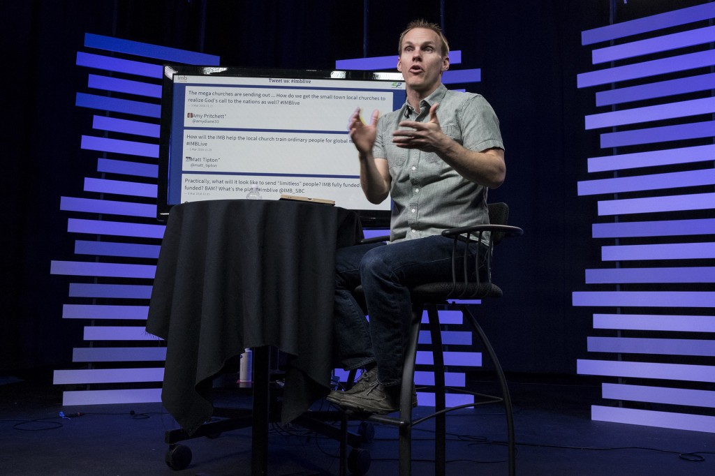 IMB President David Platt casts vision for the future of IMB and responds to questions and comments submitted live via Twitter during a livestream event Thursday, March 3. Photo by Chris Carter/IMB